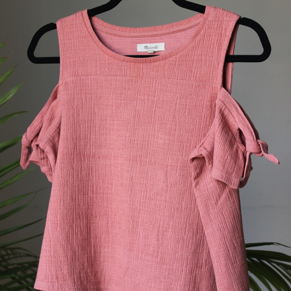 Madewell Orange Open Shoulder Tie Sleeve Top